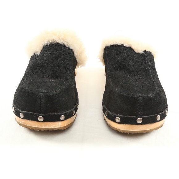 UGG Australia Kalie Black Suede Shearling Clogs - Picture 2 of 7